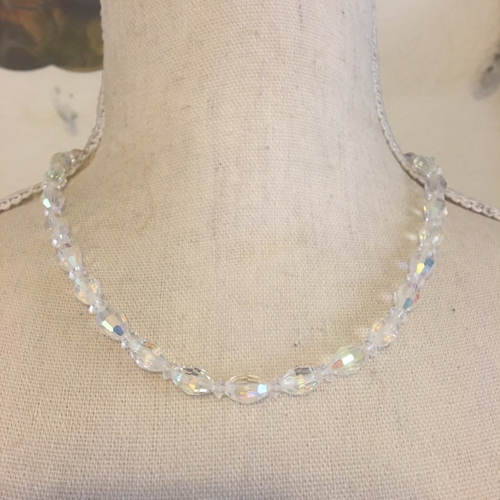 Vintage aurora borealis crystal choker necklace
